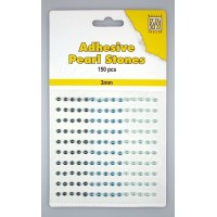 Adhesive Pearls, 3mm, 150 pcs,3 col. blue